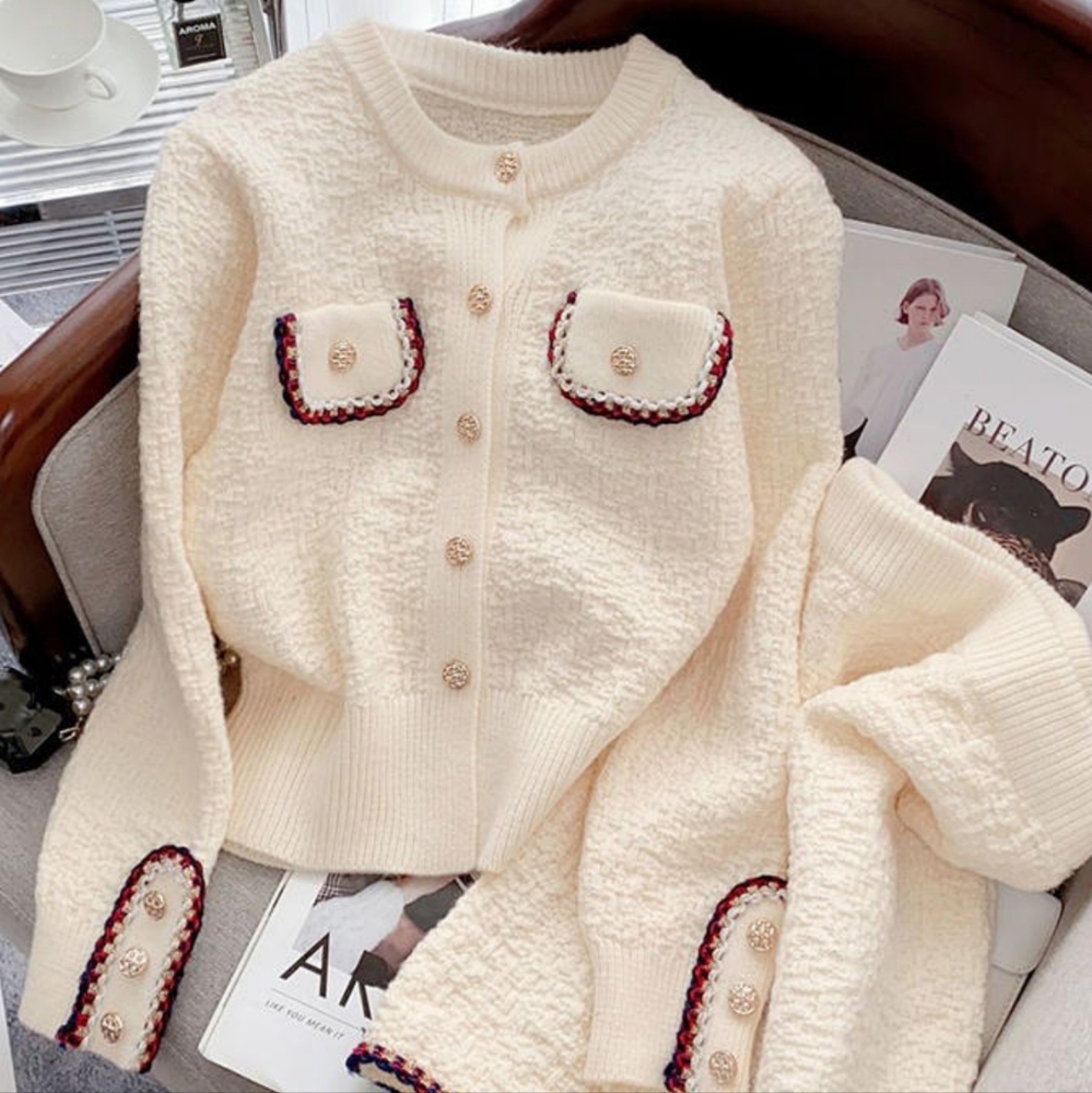 Two Piece Sets Womens Office Lady Long Sleeve Knitted Cardigan Sweater High Wais - Picture 4 of 9